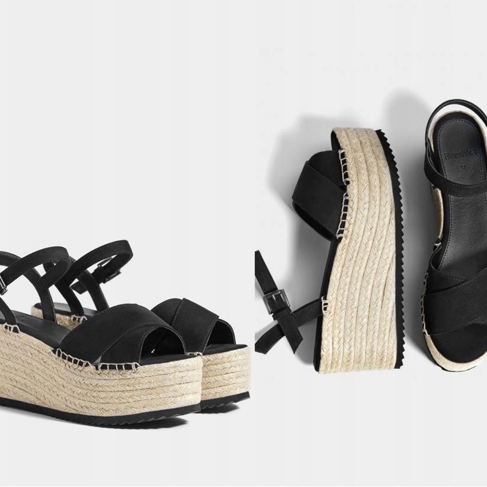 Bershka platform espadrille sandals in black